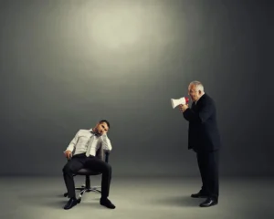 angry boss screaming at lazy Gen Z worker